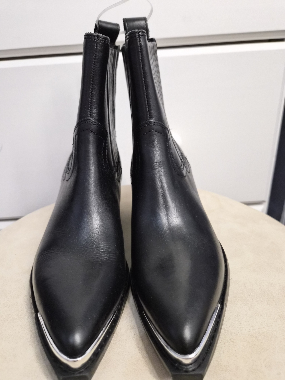 Marc Fisher Black Ankle Boots with Metal Toe Detail - Picture 2 of 6